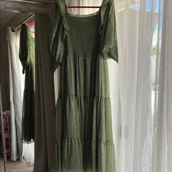JessaKae Olive Green Maxi Dress with Gold Accents - Picture 1 of 4
